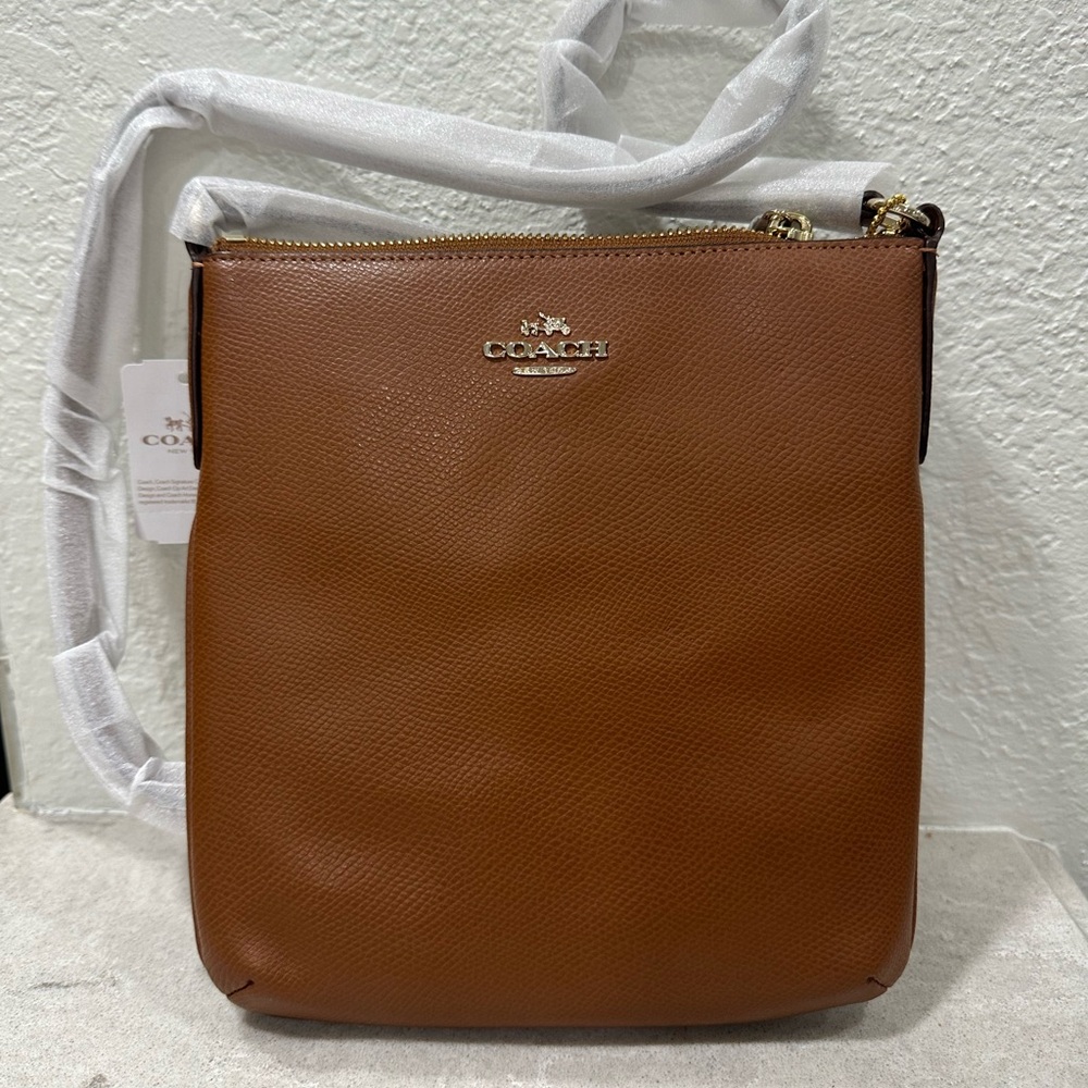 Coach Brown Crossgrain Leather Crossbody Bag with Gold Accent Details